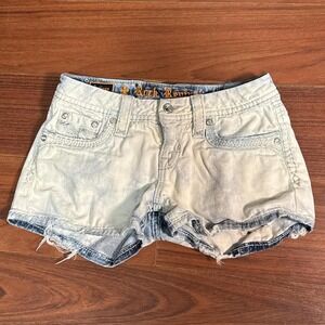 Y2K Rock Revival Julieye Mini Distressed Light Wash Denim Shorts Size Women's 26